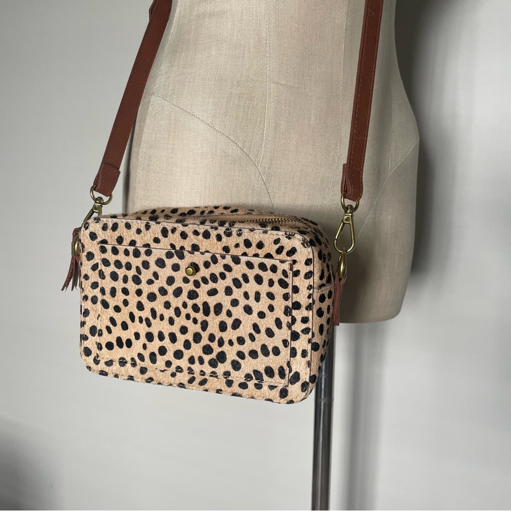 Madewell transport calf hair camera bag with leather strap